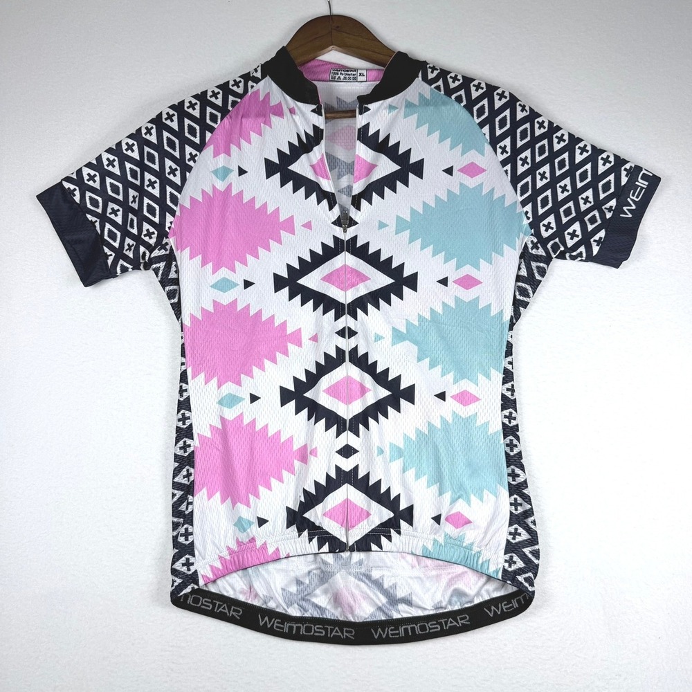 Weimostar Womens‎ XL Cycling Jersey Pink Blue Geometric Southwestern Bike Shirt